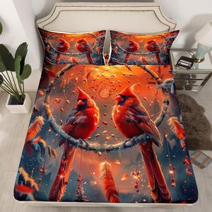 Erosebridal Фиттед простыня Cardinal Bird с рисунком Dream Catcher, богемный стиль, сафари животные, Red Orange