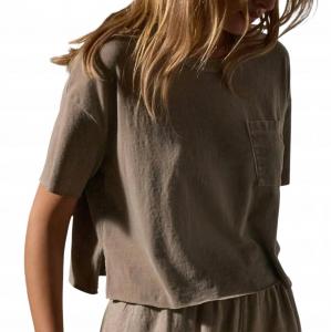 James Perse Футболка из трикотажа с начесом и карманом, серого цвета