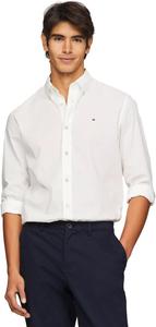 Мужская фирменная рубашка TOMMY HILFIGER с длинным рукавом и застежкой на пуговицы, классического кроя, коллекция 2025 года, Poplin Optic White