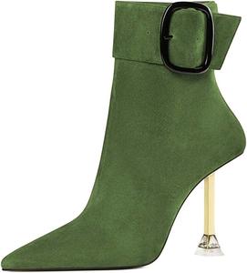 Женские классические ботильоны XYD с закрытым носком, декоративной пряжкой, ремешком, на высоком каблуке-шпильке, с боковой молнией, средней высоты, короткие ботинки для официальных мероприятий, вечеринок и офиса, Green