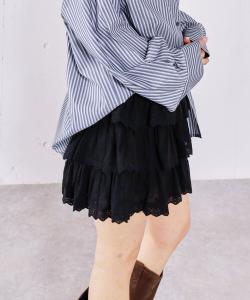 Мини-юбка из хлопкового кружева с оборками Archives, цвет Black