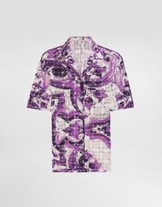 Рубашка из кружевного гипюра с принтом майолика Dolce & Gabbana, мультиколор