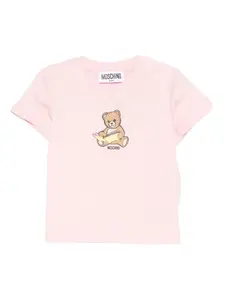Футболка с принтом плюшевого мишки Moschino Kids, розовый