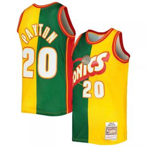 Мужская майка Mitchell & Ness Gary Payton зелено-золотая Seattle SuperSonics Hardwood Classics 1995-96 Split Swingman