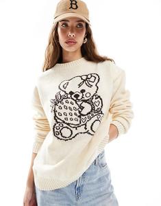 Милый джемпер с плюшевым мишкой Daisy Street в технике интарсия кремового цвета