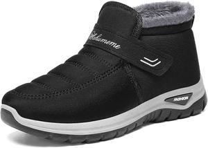 Женские зимние теплые снежные ботильоны до щиколотки, удобные, с подкладкой из меха, водонепроницаемые, легкие, с регулируемым ремешком на липучке, на слипон, противоскользящие, для прогулок на улице QIJOZXN, Black