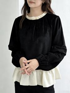 Женская блузка с оборками из разных материалов Doux Belle, цвет Black