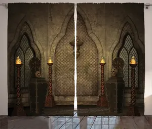 Штора ABAKUHAUS в готическом деревенском стиле, с изображением жуткого черепа в стиле фэнтези, универсальная ленточная штора для гостиной с петлями и крючками, 280 x 175 см, коричневая Abakuhaus