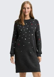Платье TOM TAILOR DENIM MIT HERZ-STICKEREI, Grey/White Dots And Hearts/Dark Grey