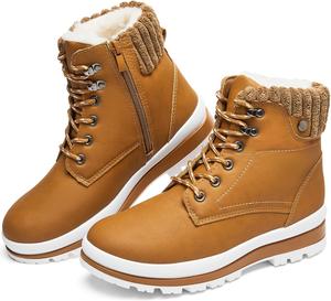 Женские водонепроницаемые ботинки до щиколотки для улицы (с противоскользящей подошвой), модные боевые ботинки с боковой молнией, теплые зимние снежные ботинки с меховой подкладкой BABUDOG, Brown