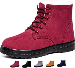 Женские замшевые зимние ботинки на шнуровке с меховой подкладкой, уютные зимние ботильоны с флисовой подкладкой и противоскользящей подошвой, несколько цветов для прогулок на улице в холодную погоду HuayoRong, Red