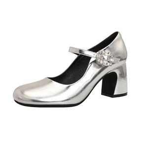 TATAYA Женские туфли Мэри Джейн на массивном каблуке серебристые, цвет Silver
