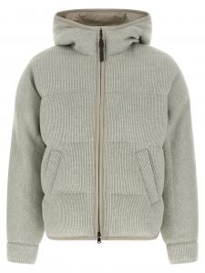 Пуховик из шерсти с ламé Brunello Cucinelli, серебряный