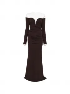 Макси-платье с открытыми плечами и драпировкой Elisabetta Franchi, коричневый