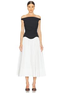 Платье миди Cersei с открытыми плечами Simkhai, white black multi