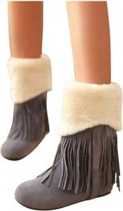 Женские зимние сапоги с меховой подкладкой Bcshiye, мокасины с бахромой, теплые, противоскользящие, короткие ботинки на плоской подошве из замши