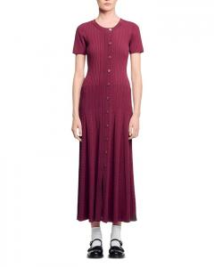 Короткий рукав, вязаное макси-платье Sandro, красный