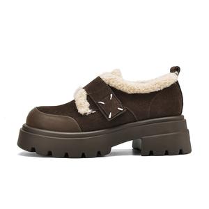 Винтажные туфли с глубоким вырезом из овчины Snowy с подкладкой, женские лоферы, кофейного цвета JOSINY, Coffee (Fleece-Lined