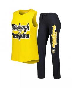 Женский комплект для сна из майки и брюк Pittsburgh Penguins Meter Muscle, золотистый, черный Concepts Sport