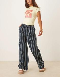 Широкие поплиновые брюки-боксеры AWARE в темно-синюю и кремовую полоску