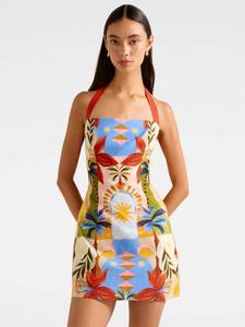 Мини-платье Keely с запахом на шее из льняной смеси Forever New, Bright Havana