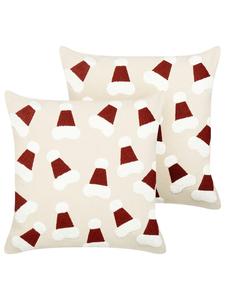 Beliani Комплект из 2 декоративных подушек SUGARPLUM в бежево-бело-красной цветовой гамме