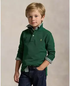 Детская и мальчиковая хлопковая поло с длинным рукавом и сетчатой тканью Polo Ralph Lauren, зеленый