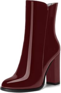 Женские лакированные ботильоны NUMALEO на молнии с круглым носком, сексуальные, для вечеринок, с высоким каблуком 4 дюйма, Burgundy