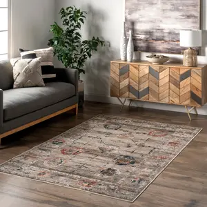 Коврик для дома с винтажным цветочным узором nuLOOM, 122x183 см, темно-бежевый