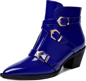 Женские модные ботильоны SKYSTERRY с острым носком на молнии, лаковые, для вечеринки, с массивным низким каблуком 2,5 дюйма, Royal Blue