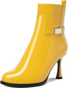 MOVINSTEPS Женские сексуальные лакированные ботильоны с круглыми носками, молнией, для ночного клуба, на высоком каблуке 3,3 дюйма, Yellow