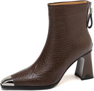 Женские ботильоны TinaCus с острым носком из натуральной кожи, ручная работа, на высоком каблуке, с молнией сзади, Brown