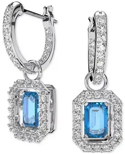 Серьги-Подвески с восьмиугольными кристаллами, покрытыми родием Swarovski, blue