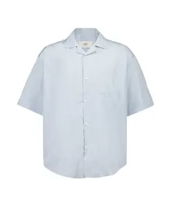 Рубашка свободного кроя из тафты с короткими рукавами Ami Paris, синий