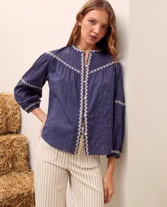 Женская блузка с длинным рукавом и вышивкой Green Coast, темно-синий