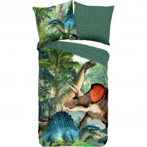 Доброе утро детское постельное белье «Юрский период», хлопок, 135х200, молния, двусторонний вид, детский, динозавр, мальчик Good Morning, зеленый/мультиколор