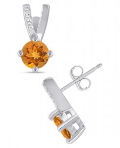 Серьги с драгоценными камнями и бриллиантами (1/20 карата) в оправе из белого золота 10 карат (также доступны в оправе из желтого золота 10 карат) Macy's, Citrine White Gold