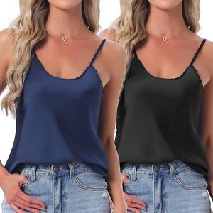 Женский комплект из 2 предметов: атласная пижама-камисоль с мягкими тонкими бретелями и свободным кроем Inspire Chic, Black Blue