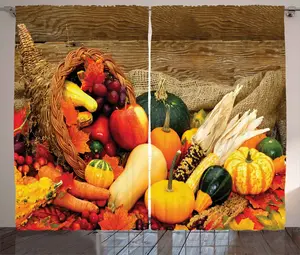 Штора ABAKUHAUS "Урожай в деревенском стиле", еда, разбросанная на столе, универсальная, с петлями и крючками, для гостиной, 280 x 225 см, цвет "Вермо коричнево-зеленый" Abakuhaus