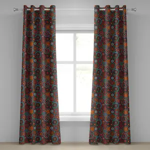 Шторы на люверсах ABAKUHAUS Мандала, этнический мотив, азиатский, племенной, круговой, цветочный, космический, символический, марокканский дизайн, декоративные двухпанельные шторы, 280 см x 225 см, цвет: ярко-голубой, рубиновый