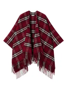 Клетчатый кейп с бахромой Burberry, красный