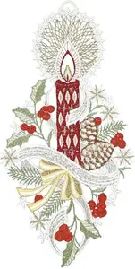 W. Reuter & Sohn - Картина на окно Plauener Spitze "Свеча", сделано в Германии W. Reuter & Sohn - Plauener Spitze 18х35 см, золотой/зеленый/красный