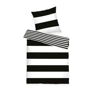Двустороннее постельное белье TOM TAILOR HOME» Siena в размерах. 135х200, 155х220, 200х200, 200х220 см", постельное белье в полоску из хлопка, постельное белье с двусторонним видом, черный