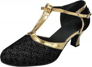 Босоножки на каблуке для женщин, дамские, с средним низким каблуком, для бальных танцев, танго, латиноамериканских танцев, блестящие, для социальных танцев (Цвет: кофе, Размер: 5.5 UK) Generic, черный