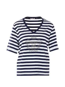 Футболка с v-образным вырезом и полосатым узором LIU JO, синий