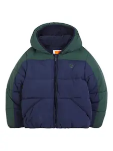 Пуховик в стиле колор-блок с капюшоном Timberland Kids, синий