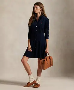 Женское платье-рубашка А-силуэта из хлопкового вельвета Polo Ralph Lauren, синий