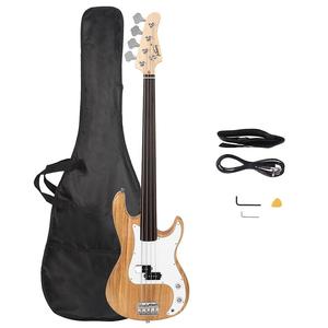 Басс гитара Glarry Burlywood Fretless Electric Bass Guitar Full Size 4 String for experienced Bass Players Cord Wrench Tool