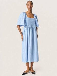 Платье миди Anvitte из хлопка в полоску с присборенными деталями Soaked In Luxury, Vista Blue/White