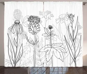 Штора ABAKUHAUS Чертополох в деревенском стиле, узор Лечебные травы, для спальни, присборенная тесьма с петлями и крючками, 280 x 175 см, бледно-серо-белый цвет Abakuhaus